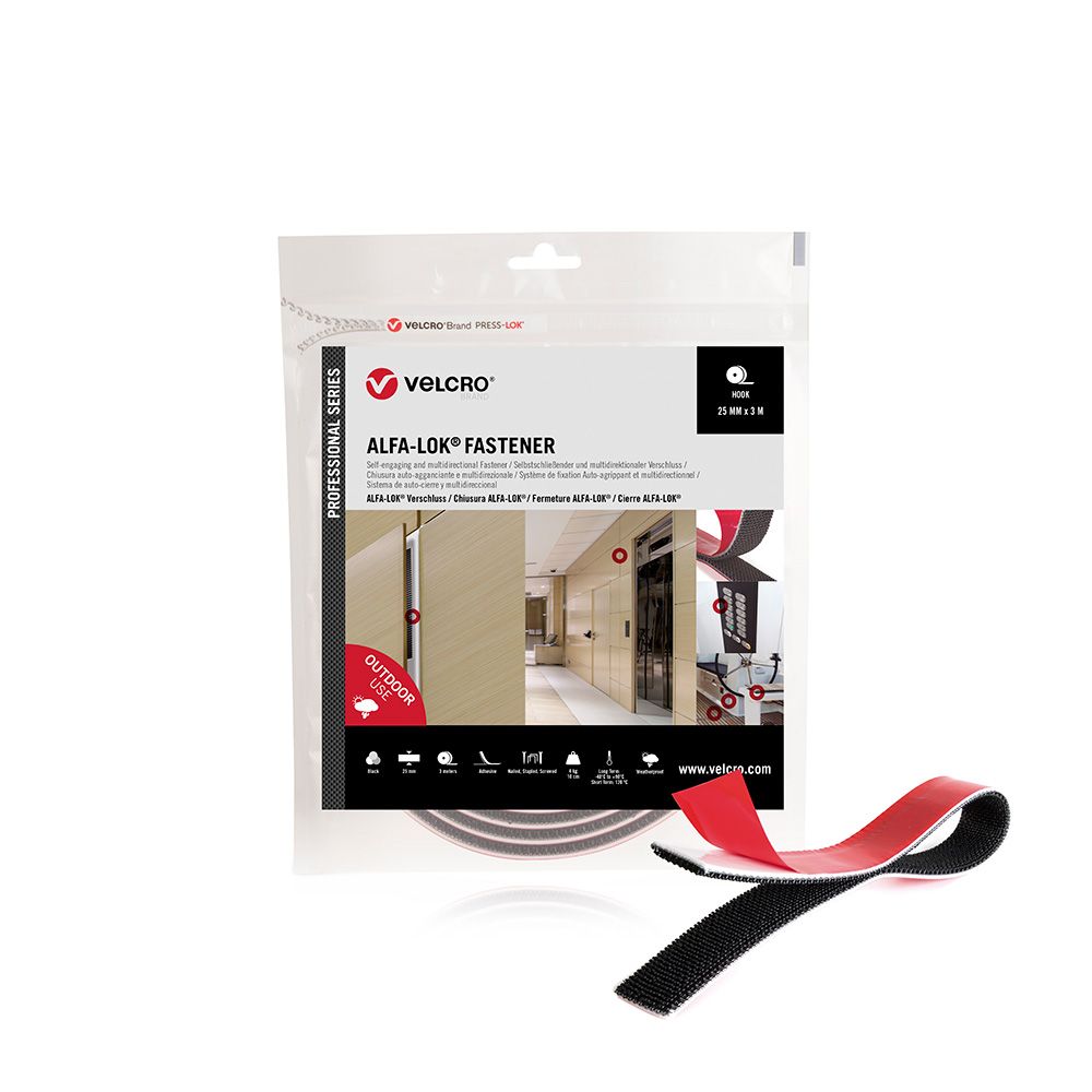 Fita de gancho linear alfa-lok preta 25 mm x 3 m