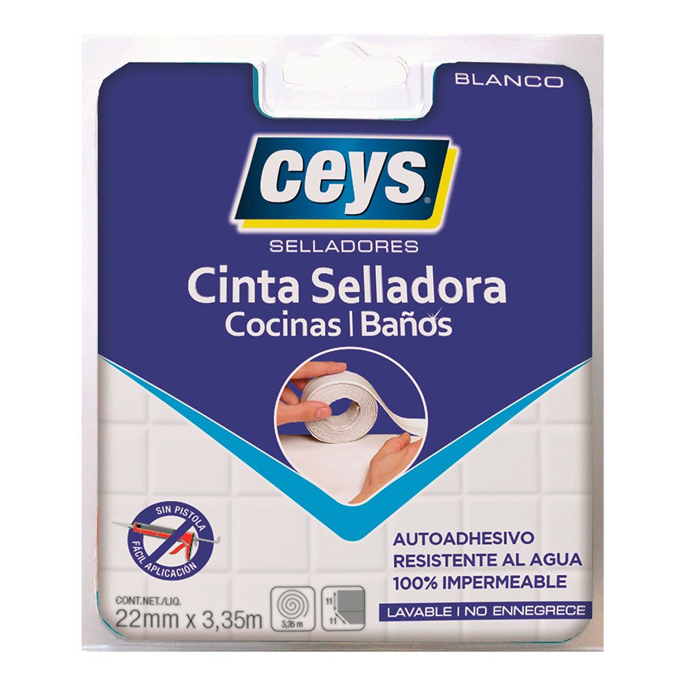 Fita selante para cozinhas e casas de banho, branca, 22 mm x 3,35 m
