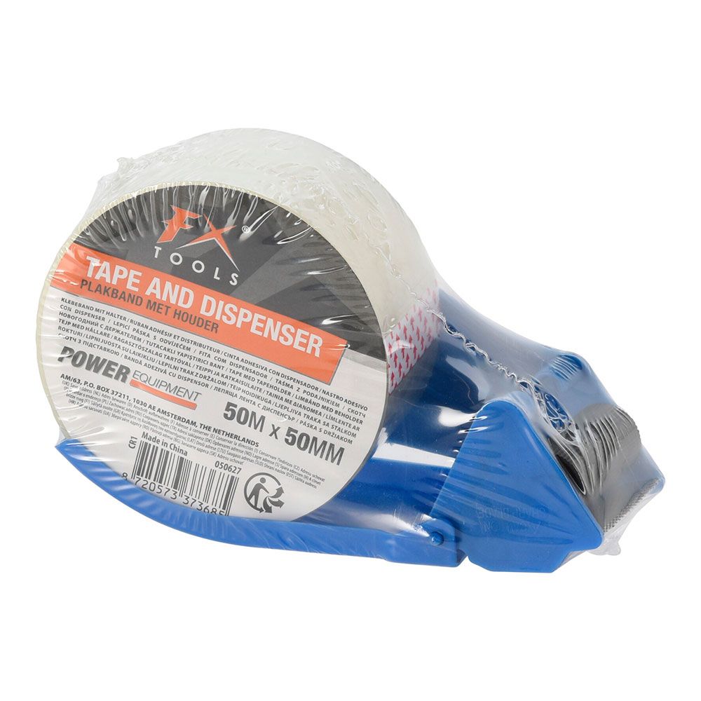 Dispensador fita cola transparente para embalar + rolo 50 mm x 50 m