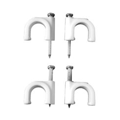 Braçadeira branca com prego para cabo de mangueira tubular 2x1mm N°06 (caixa 100 unid.)