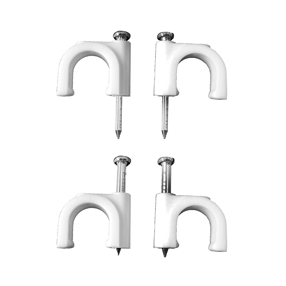 Braçadeira branca com prego para cabo de mangueira tubular 2x1mm N°06 (caixa 100 unid.)