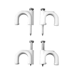 Braçadeira branca com prego para cabo de mangueira tubular 2x4mm N°9 (caixa 100 unid.)