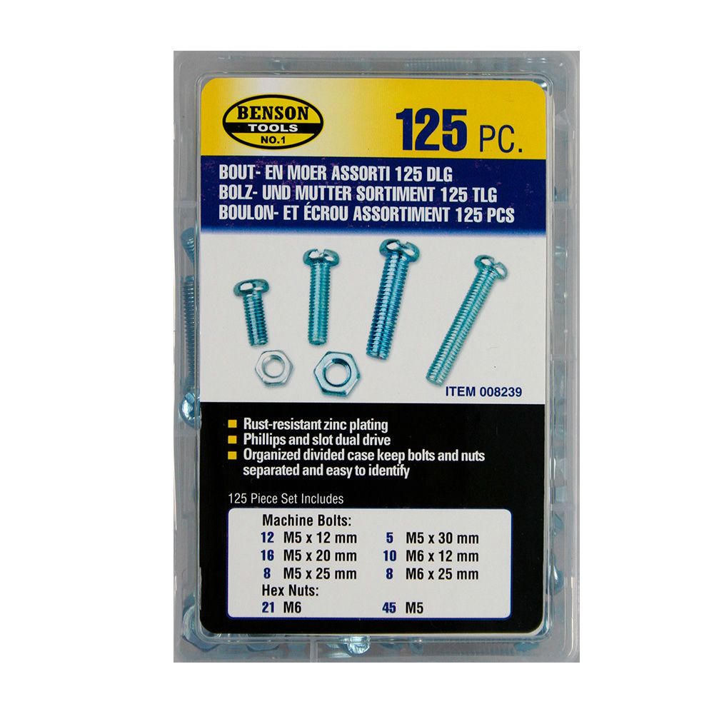 BENSON Parafusos com conjunto de porcas 125 peças