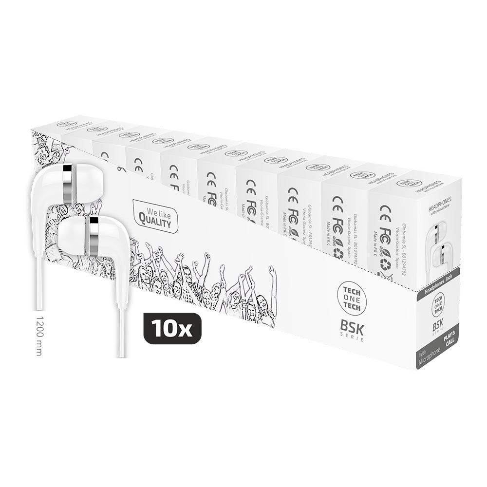 BSK 10 auscultadores com microfone, branco, pacote de economia