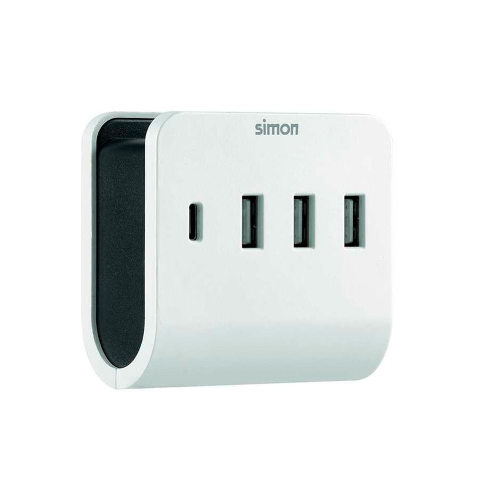 Adaptador 3 USB A + 1 USB C 16 A com suporte para smartphone