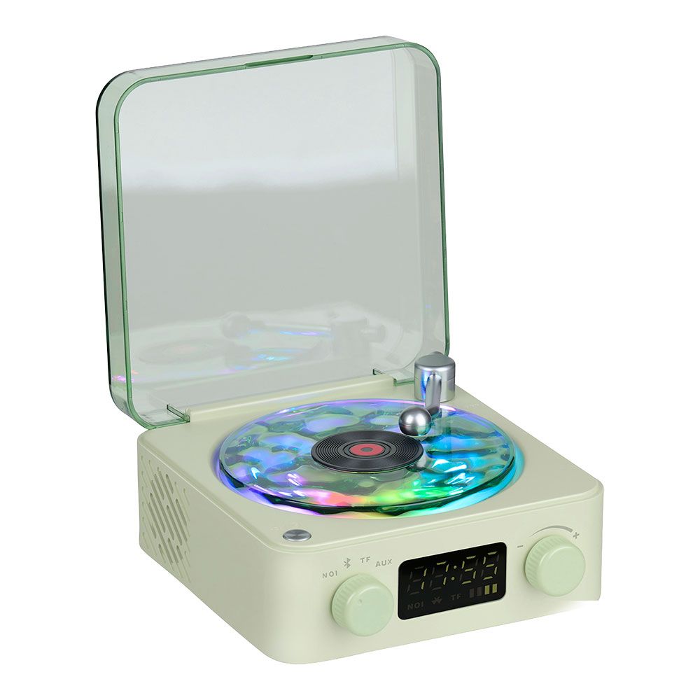 Altifalante bluetooth em forma de toca-discos, com relógio, ruído branco e LUZ RGB, cores sortidas - Image 2