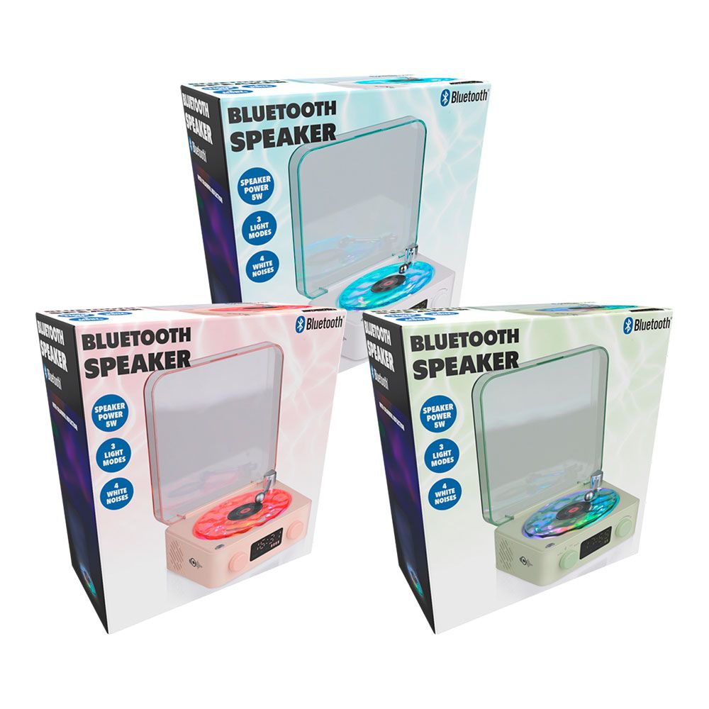 Altifalante bluetooth em forma de toca-discos, com relógio, ruído branco e LUZ RGB, cores sortidas - Image 5
