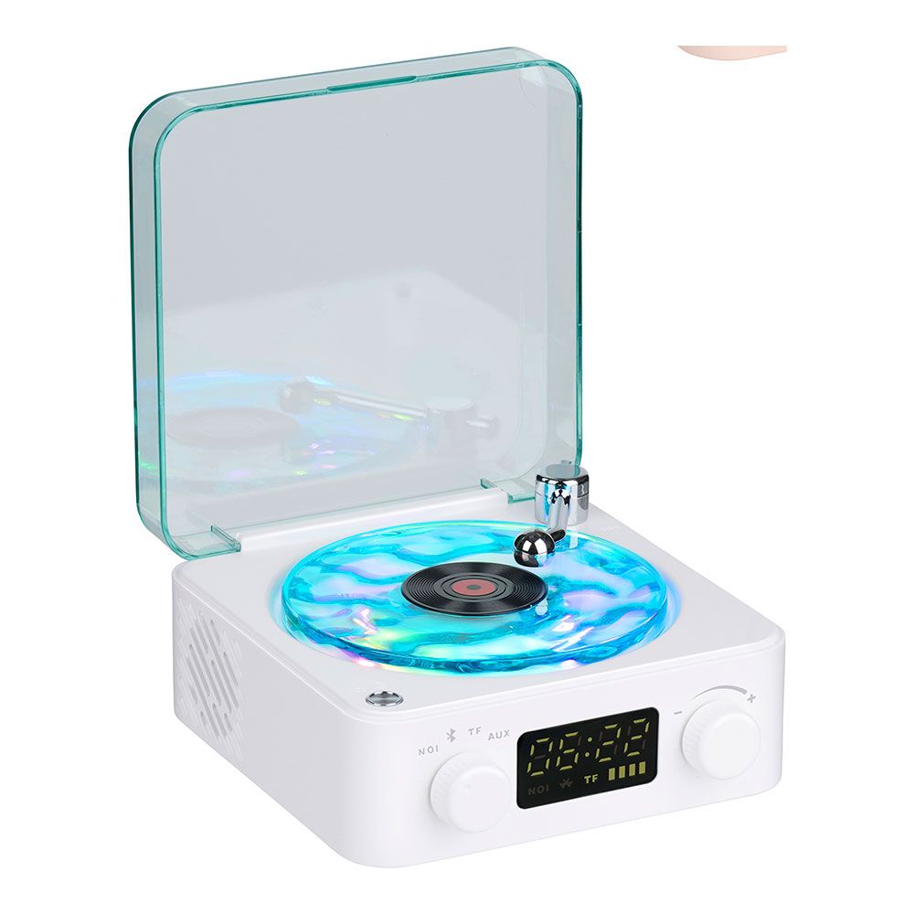Altifalante bluetooth em forma de toca-discos, com relógio, ruído branco e LUZ RGB, cores sortidas - Image 4