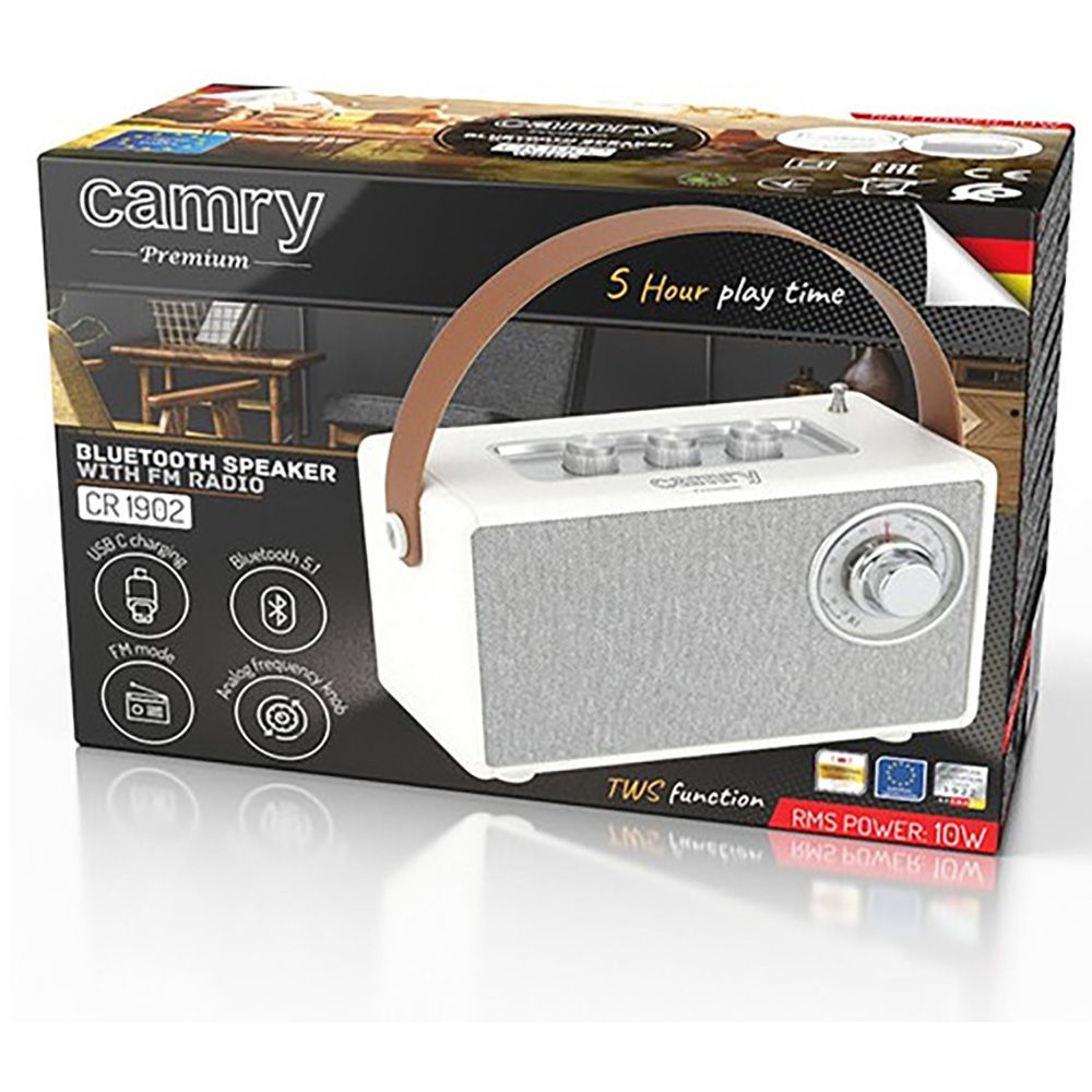 Rádio FM recarregável com bluetooth CR 1902 branco, 16 x 7 x 10,5 cm - Image 5