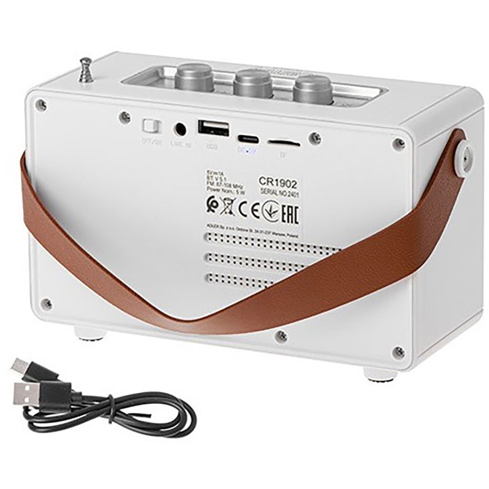 Rádio FM recarregável com bluetooth CR 1902 branco, 16 x 7 x 10,5 cm - Image 4