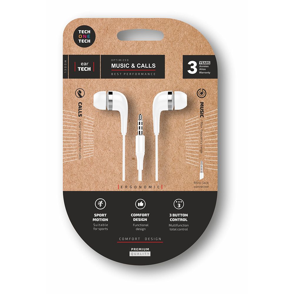 Fones de ouvido Eartech com conector mini-jack branco