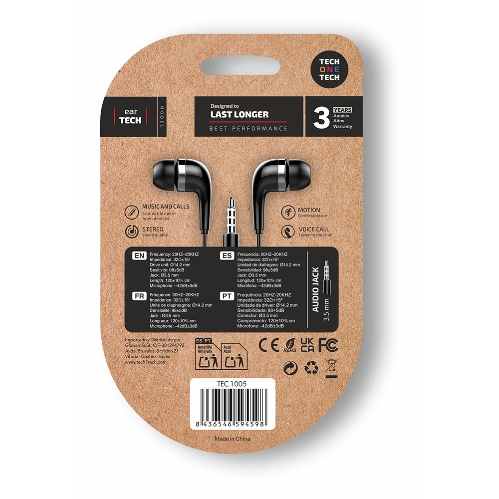 Fones de ouvido Eartech com conector mini-jack preto - Image 2