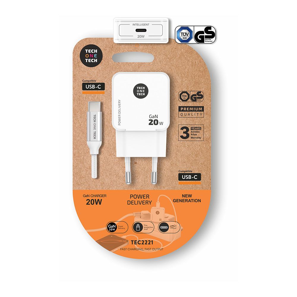 Carregador rápido GAN 20 W + cabo usb-c branco