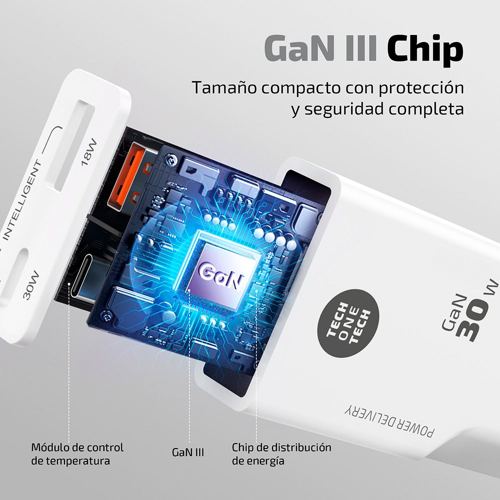 Carregador rápido GAN 30 W, branco, conectores: usb-c + usb-a - Image 3
