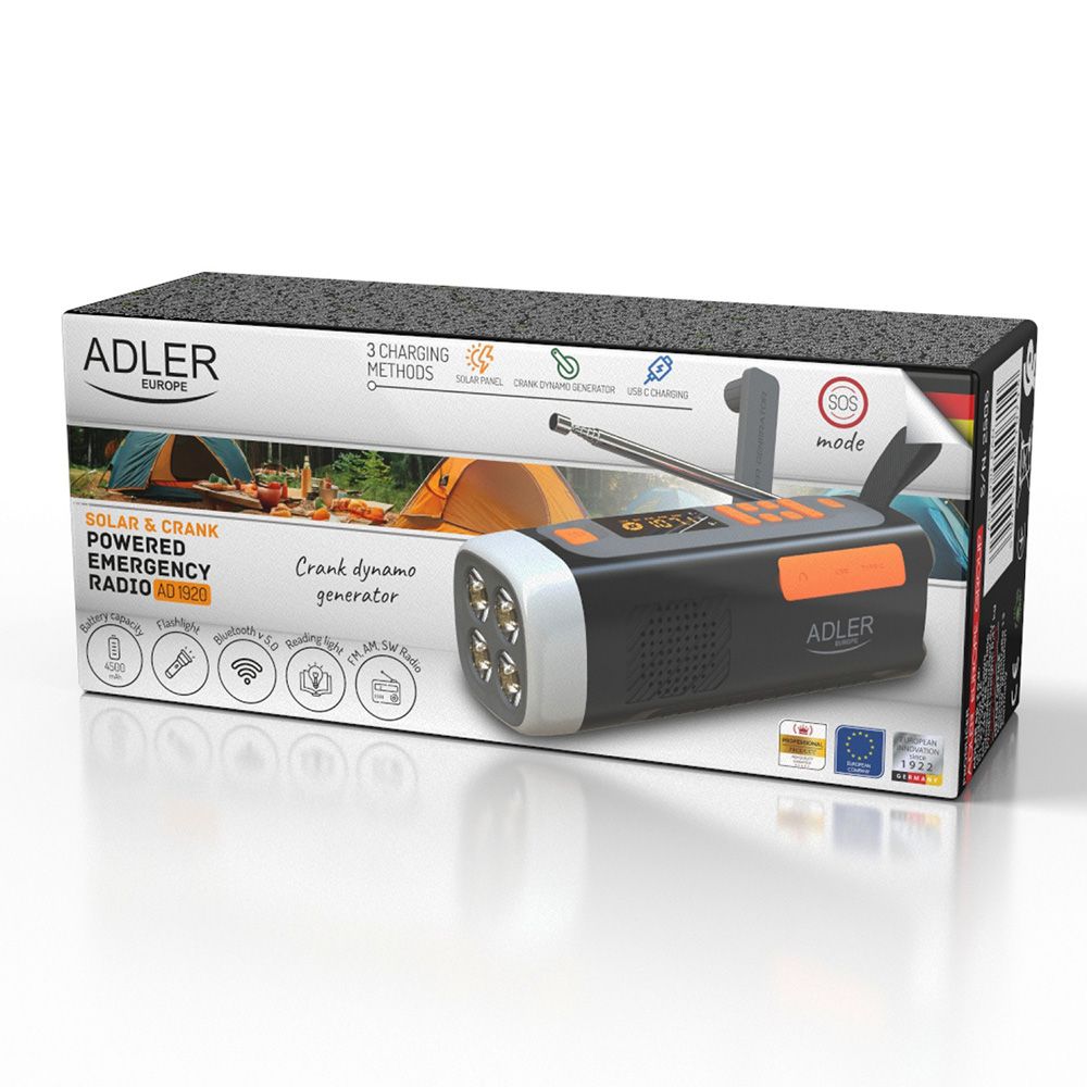 Rádio emergência solar + manivela, lanterna LED 4 W, powerbank 4500 MAH AD 1920 - Image 10