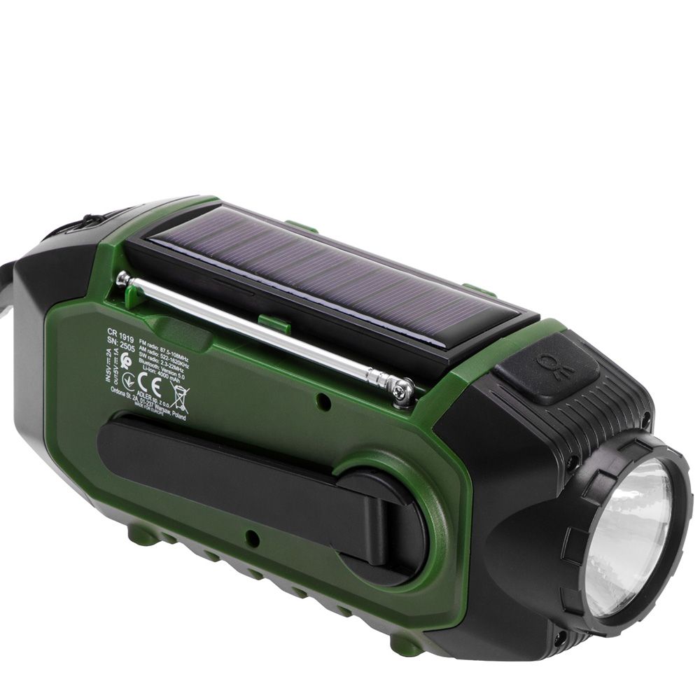 Rádio de emergência multifunções solar/dínamo/usb, bateria CR1919 de 4000 MAH, verde, 181 x 72 x 82 mm - Image 13