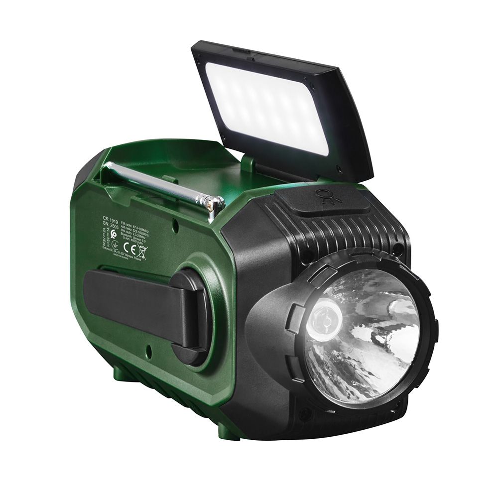 Rádio de emergência multifunções solar/dínamo/usb, bateria CR1919 de 4000 MAH, verde, 181 x 72 x 82 mm - Image 3