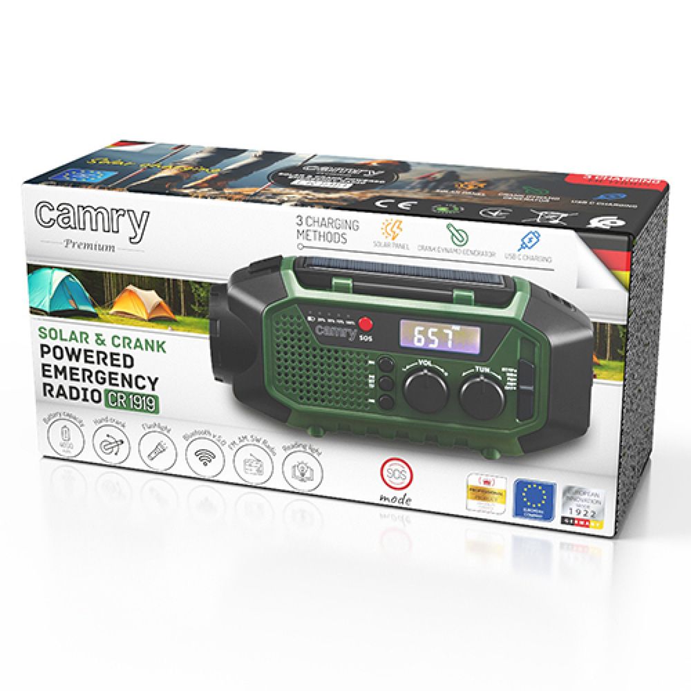 Rádio de emergência multifunções solar/dínamo/usb, bateria CR1919 de 4000 MAH, verde, 181 x 72 x 82 mm - Image 15