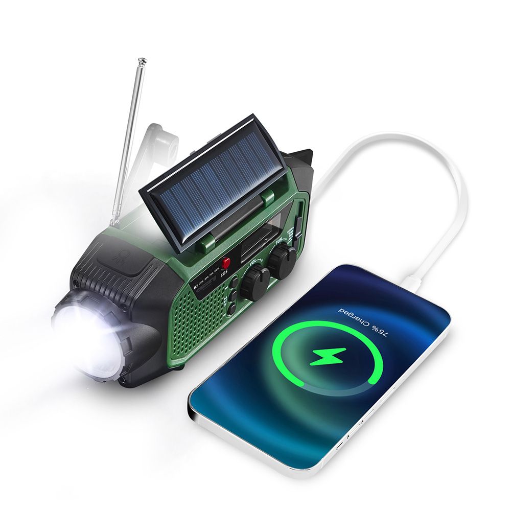 Rádio de emergência multifunções solar/dínamo/usb, bateria CR1919 de 4000 MAH, verde, 181 x 72 x 82 mm - Image 4