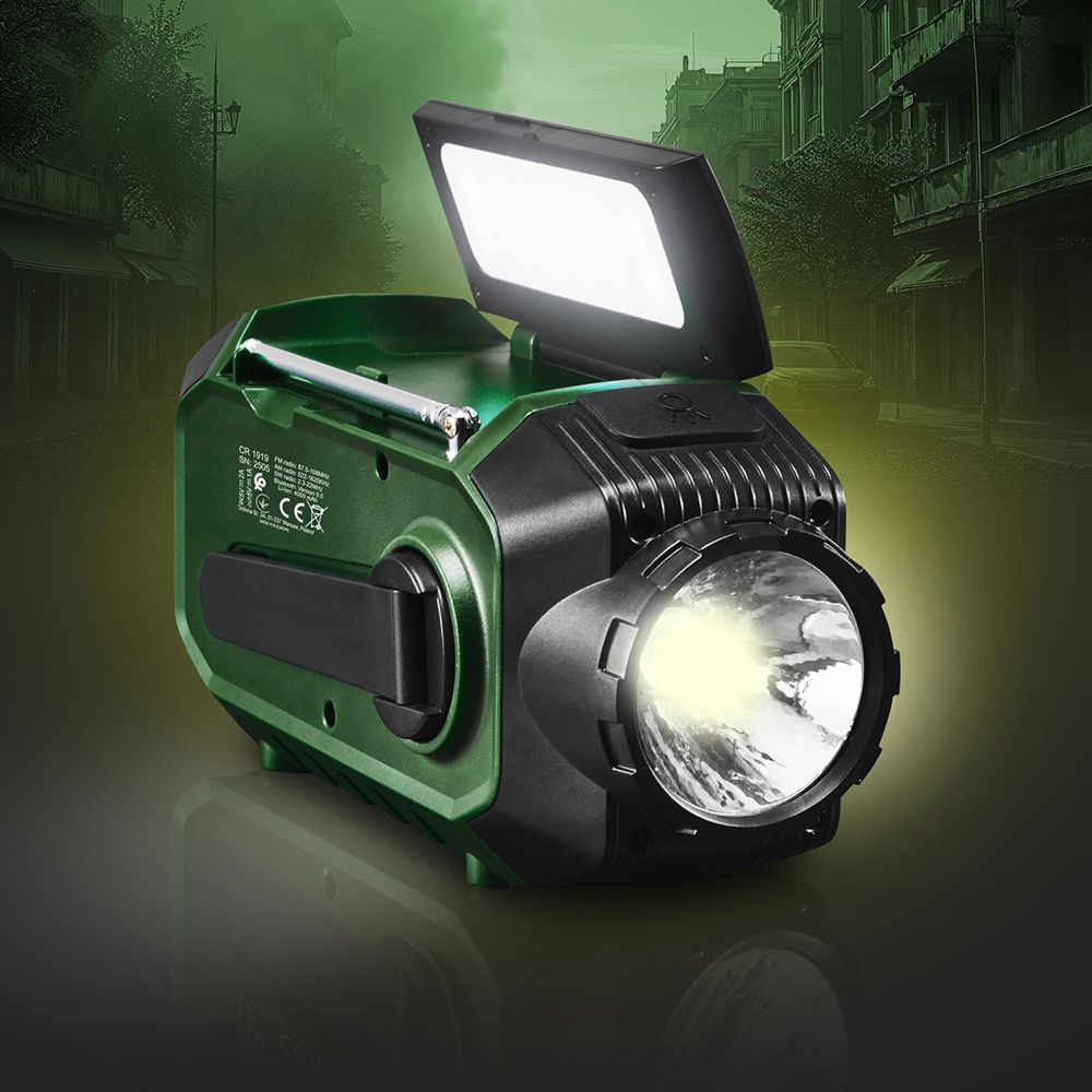 Rádio de emergência multifunções solar/dínamo/usb, bateria CR1919 de 4000 MAH, verde, 181 x 72 x 82 mm - Image 17