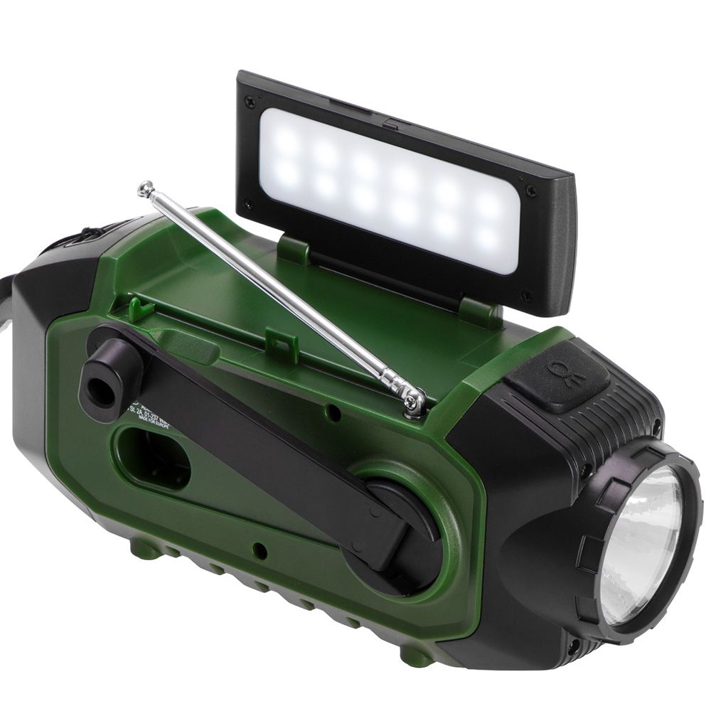 Rádio de emergência multifunções solar/dínamo/usb, bateria CR1919 de 4000 MAH, verde, 181 x 72 x 82 mm - Image 5