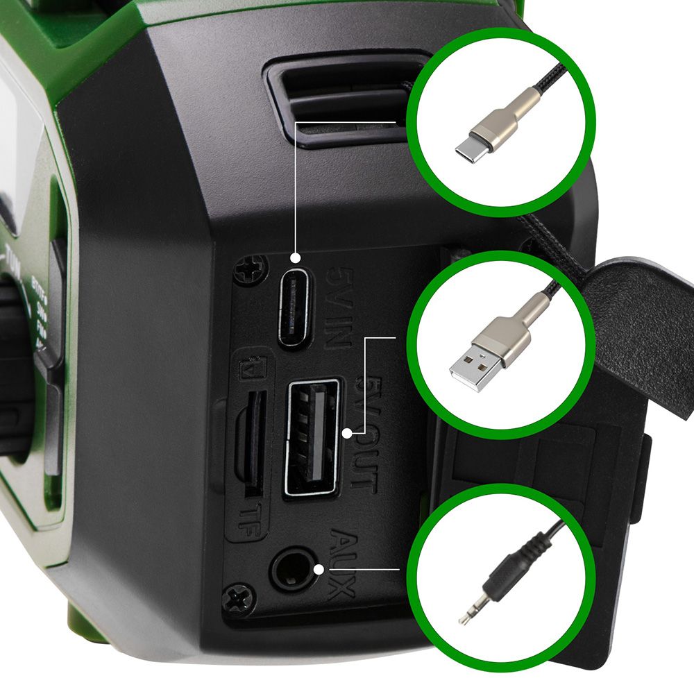 Rádio de emergência multifunções solar/dínamo/usb, bateria CR1919 de 4000 MAH, verde, 181 x 72 x 82 mm - Image 7