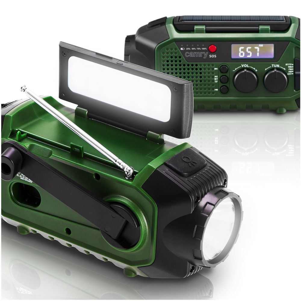 Rádio de emergência multifunções solar/dínamo/usb, bateria CR1919 de 4000 MAH, verde, 181 x 72 x 82 mm - Image 10