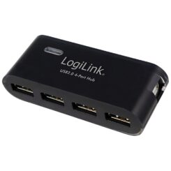HUB USB 2.0 de 4 portas, preto - com alimentador e cabo USB logilink