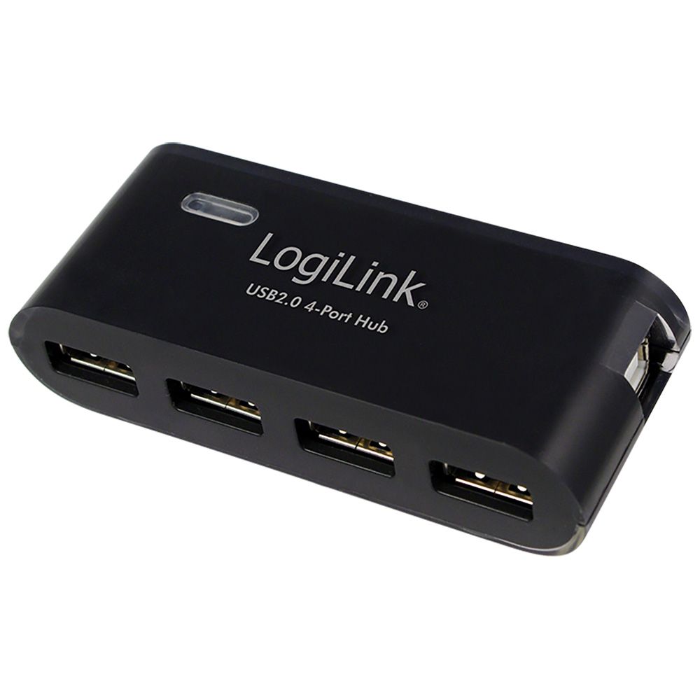 HUB USB 2.0 de 4 portas, preto - com alimentador e cabo USB logilink