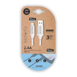 Cabo branco nylon (usb-a a lightning/apple), 1m 2A tech ONE tech
