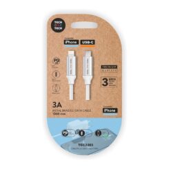 Cabo branco nylon (usb-c a lightn/apple), 1m 3A tech ONE tech