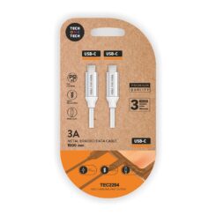 Cabo PD branco nylon (usb-c a usb-c), 1m 3A tech ONE tech