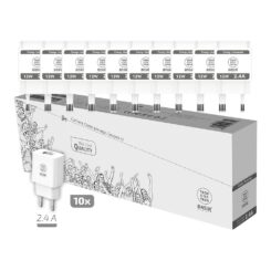 Pack poupança 10 carregadores basik 2,4A branco (usb-a) tech ONE tech
