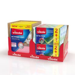Display de mesa, 15 x pano actifibre + 12 x scrubber FCE