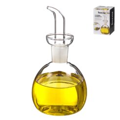 Dispensador de óleo de vidro com tampa abaulada e sistema antigotejamento, capacidade de 500 ml.