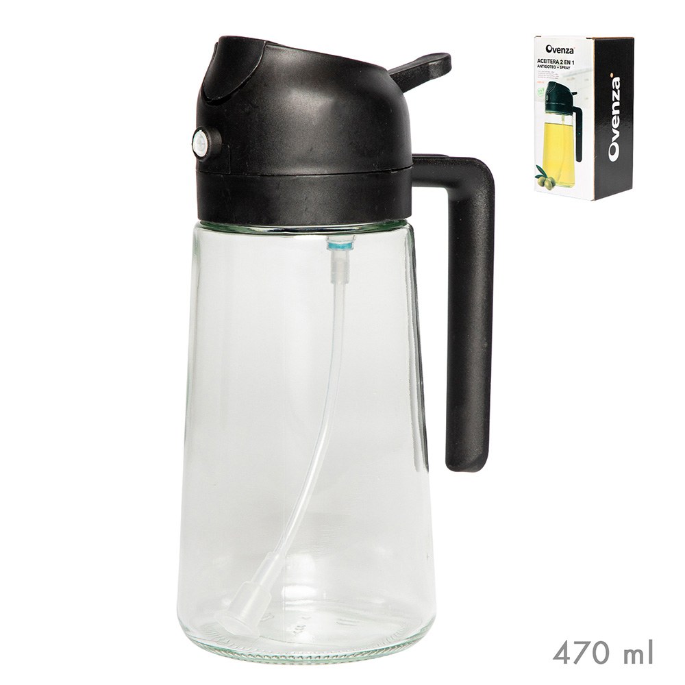 Galheteiro 2 em 1 antigota/ spray, preto, 430 ml