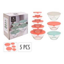 Lancheiras tipo tigela de vidro cores sortidas, 5 peças
