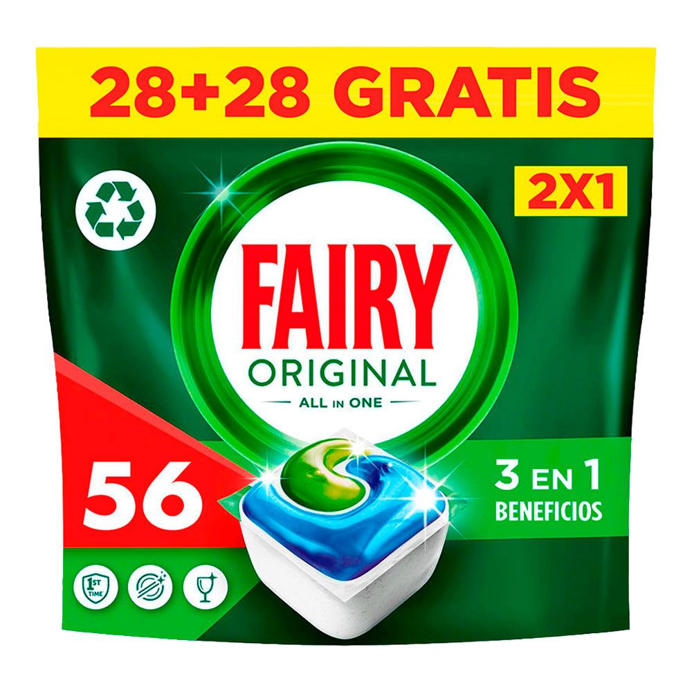 Detergente em pastilhas para máquina loiça, tudo em 1 original, 28 unidades + 28 unidades grátis