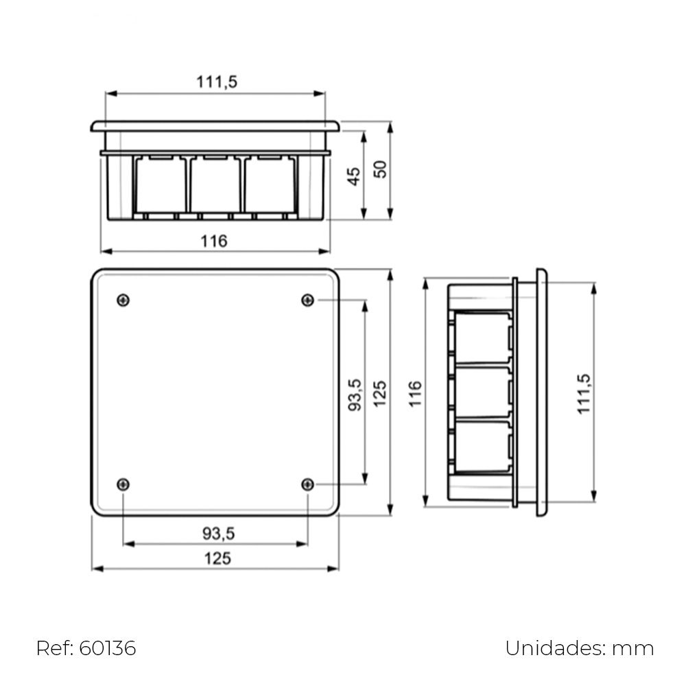 Caixa de embutir quadrada 100x100x45mm com parafusos solera 362 - Image 2
