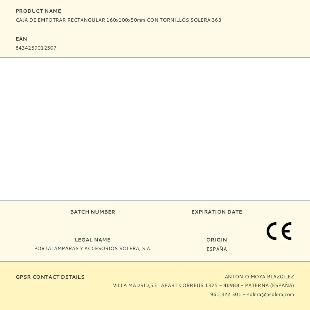 Caixa de embutir retangular 160x100x50mm com parafusos solera 363 - Image 2