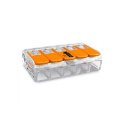 Conector rápido com alavanca 5 condutores, ø máximo 4 mm², 450 V, 32 a, transparente, 30 x 18,6 x 8,4 mm