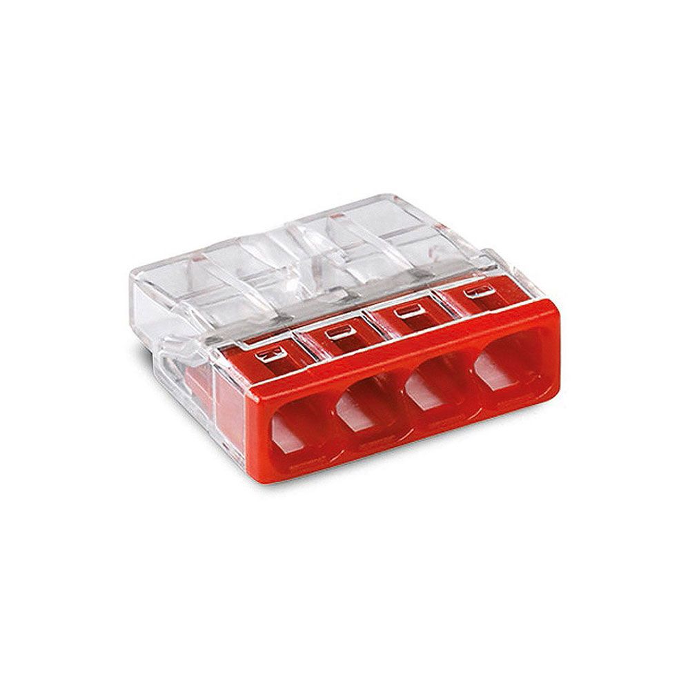Conector rápido 4 condutores rígidos, ø máximo 2,5 mm², transparente / vermelha