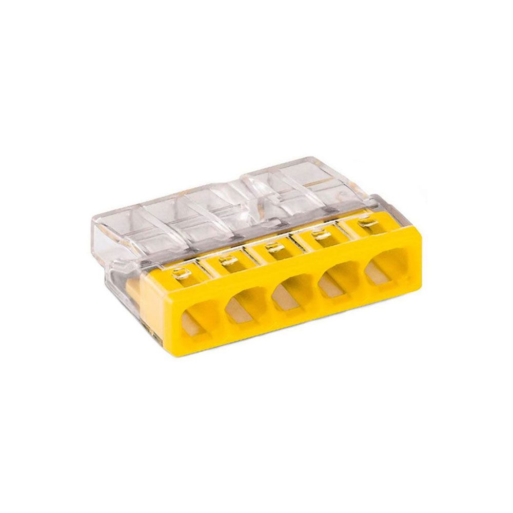 Conector rápido 5 condutores rígidos, ø máximo 2,5 mm², transparente / amarela