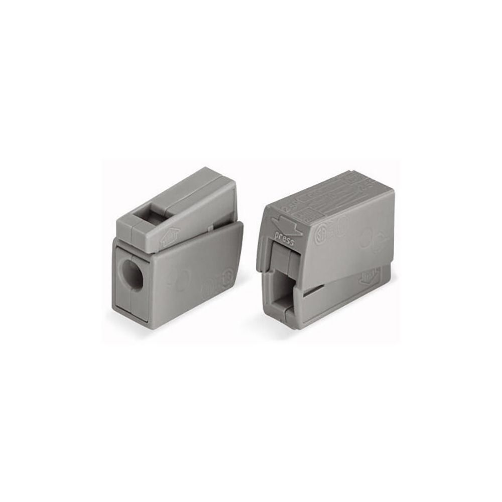 Conector CLIP rápido em linha 2 condutores, 1 rígido + 1 rígido, semi-rígido ou flexível, ø máximo 2,5 mm², cinza