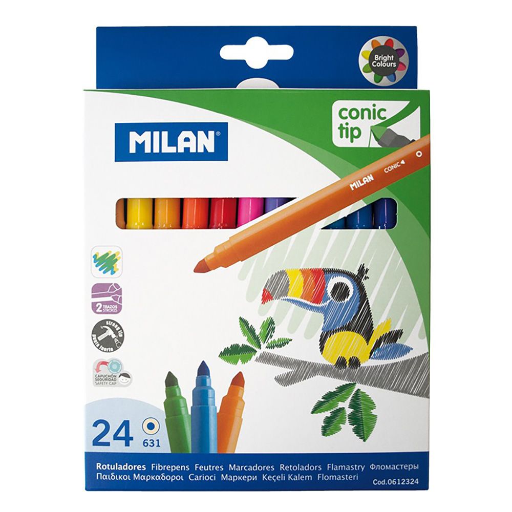 Caixa com 24 canetas de feltro, ponta cónica Ø5mm á base de água milan - Image 2