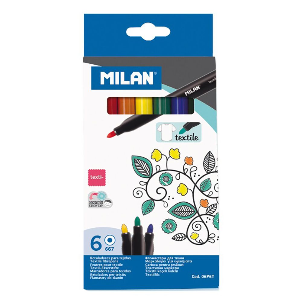 Caixa com 6 canetas para pintar sobre tecidos milan