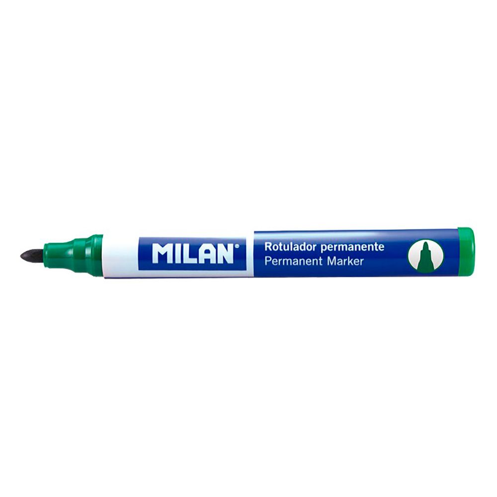 Pack com 12 marcadores permanentes verdes. ponta redonda milan