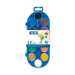 Estojo com 12 pastilhas de aquarelas Ø30mm + 1 pincel milan