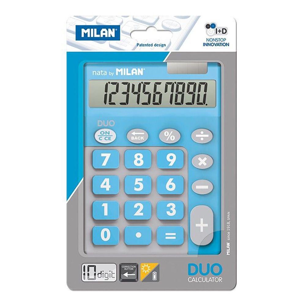 Blíster calculadora DUO 10 dígitos azul teclas grandes milan