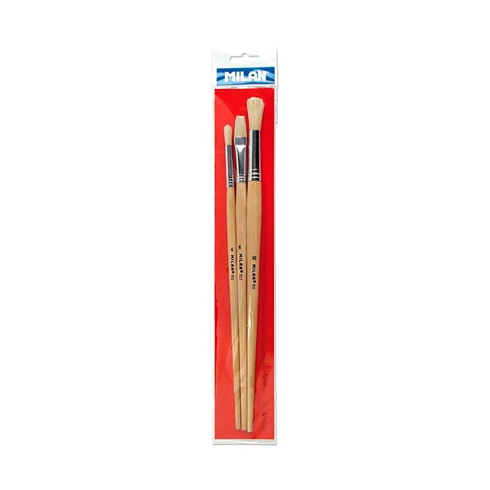 Blíster com 3 pincéis para óleo, acrílico serie 512 N° 6 e 10, serie 522 N° 8 milan